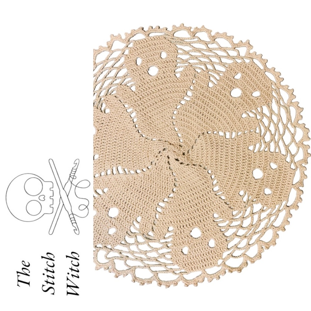 HAND CROCHETED Ivory Ghost Doily Table Halloween Decor  Round 15in